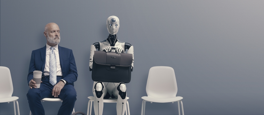 Man,And,Ai,Robot,Waiting,For,A,Job,Interview:,Ai
